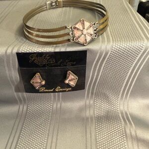 Jewels By Park Lane Brass Collar Choker Featuring Pink Enamel Hexagon Pendant